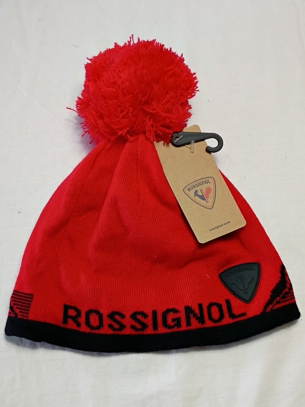 NWT Rossignol Boys Ben Hat Red Knit Pom Beanie with Black Trim Size One Size